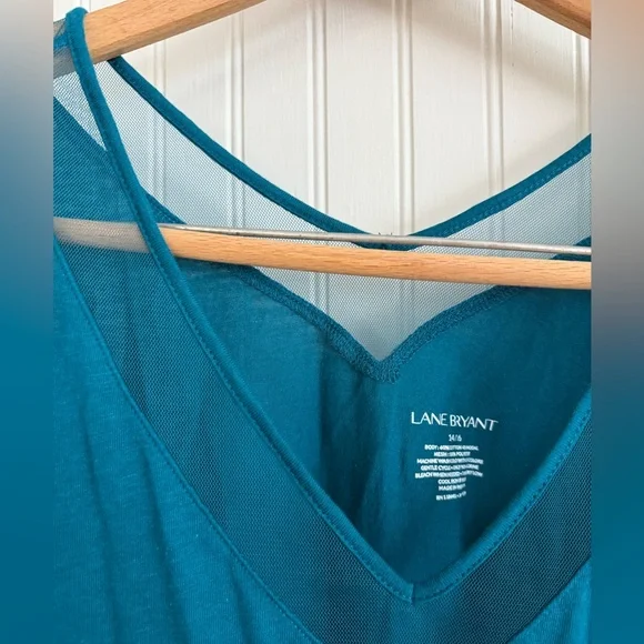 Lane Bryant Tank Top size 14 Teal V-Neck Cotton and Modal - Picture 3 of 5